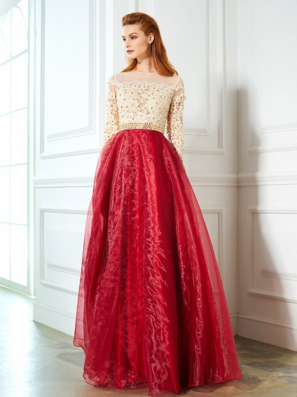 Gorgeous Sheer Neck Long Long Sleeves With Appliques Evening Dress-ballbellauk