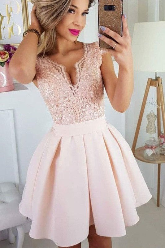 Gorgeous Short Sleeves Sweetheart Satin With Appliques Homecoming Dress-ballbellauk