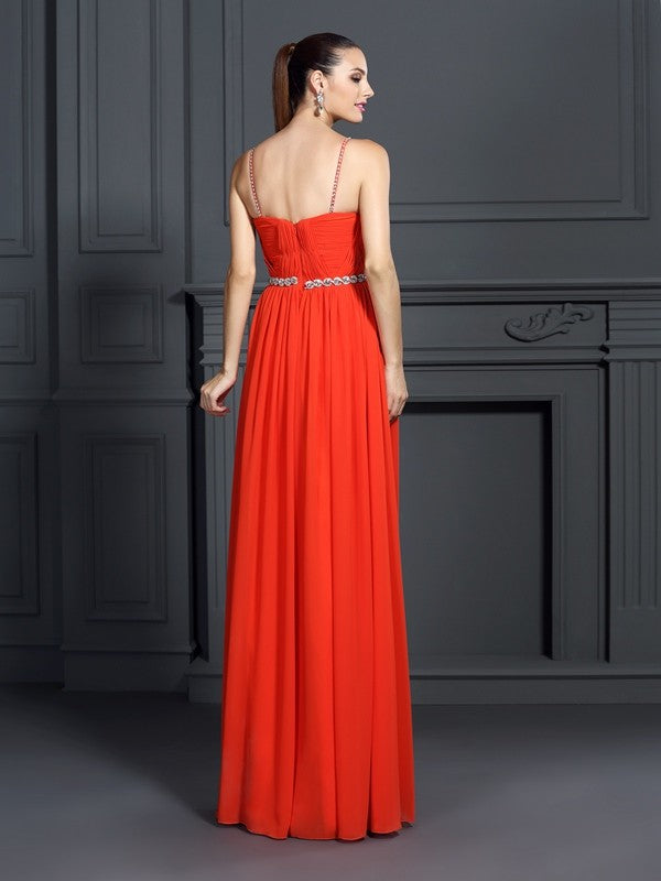 Gorgeous Spaghetti-Straps Beading Sleeveless Long Evening Dress Chiffon-ballbellauk