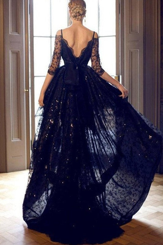 Gorgeous Spaghetti-Straps Sleeveless Lace Prom Dress-ballbellauk