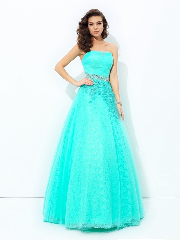 Gorgeous Strapless Beading Sleeveless Long Elastic Woven Elegant Evening Dress-ballbellauk