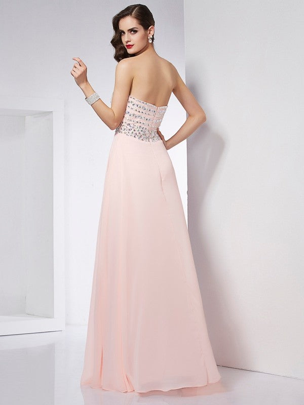 Gorgeous Strapless Beading Sleeveless Long Evening Dress Chiffon-ballbellauk