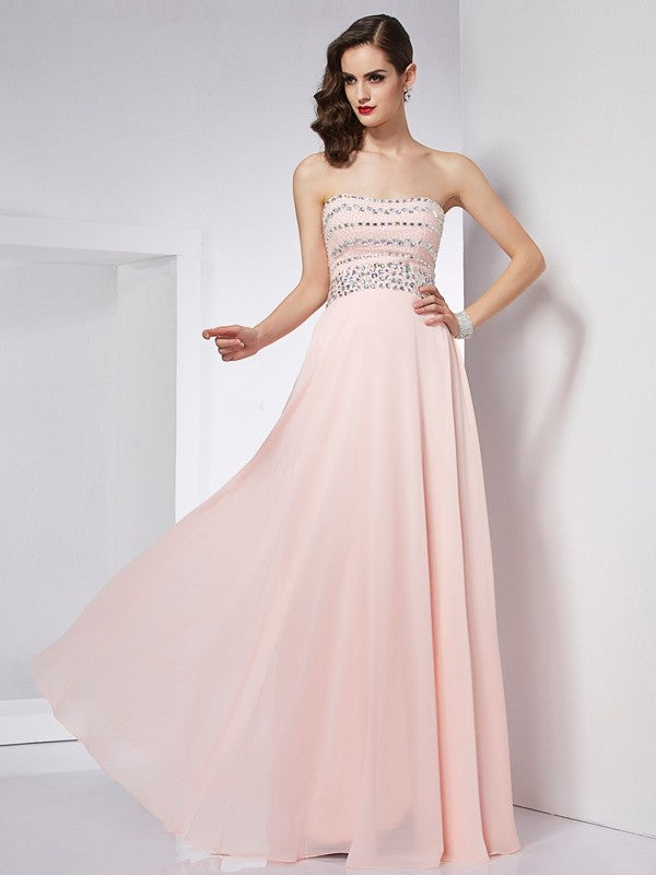 Gorgeous Strapless Beading Sleeveless Long Evening Dress Chiffon-ballbellauk