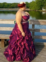 Gorgeous Strapless Beading Sleeveless Long Taffeta Plus Size Prom Dress-ballbellauk