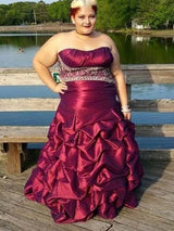 Gorgeous Strapless Beading Sleeveless Long Taffeta Plus Size Prom Dress-ballbellauk