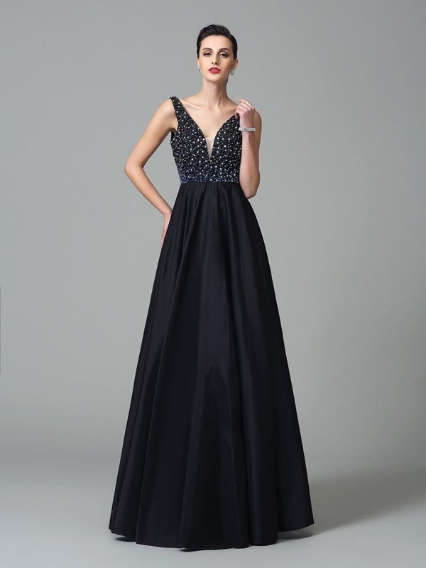 Gorgeous Straps Beading Sleeveless Long Evening Dress-ballbellauk