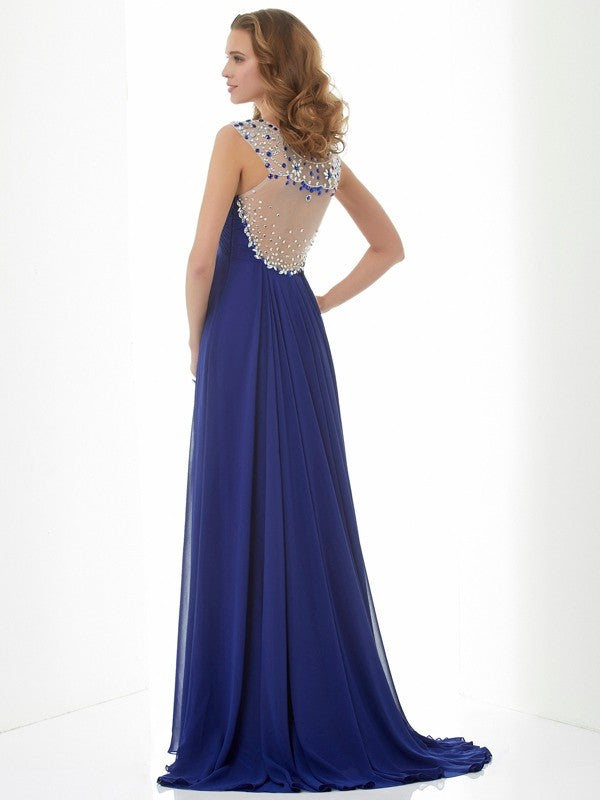 Gorgeous Straps Beading Sleeveless Long Evening Dress Chiffon-ballbellauk
