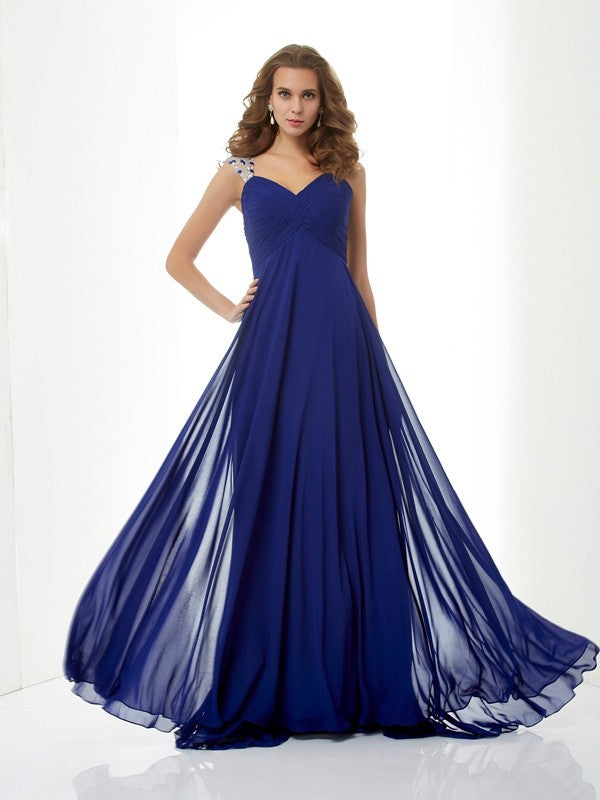 Gorgeous Straps Beading Sleeveless Long Evening Dress Chiffon-ballbellauk