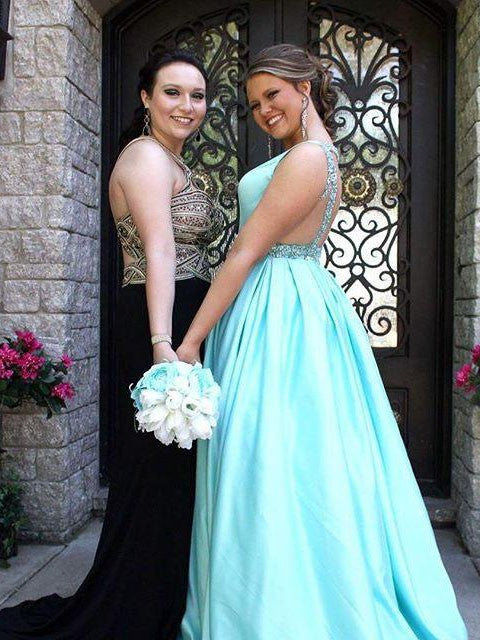 Gorgeous Straps Sleeveless Crystal Satin Plus Size Prom Dress-ballbellauk