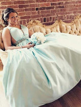 Gorgeous Straps Sleeveless Crystal Satin Plus Size Prom Dress-ballbellauk