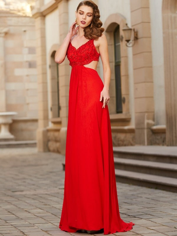 Gorgeous Straps Sleeveless Long With Appliques Evening Dress Chiffon-ballbellauk