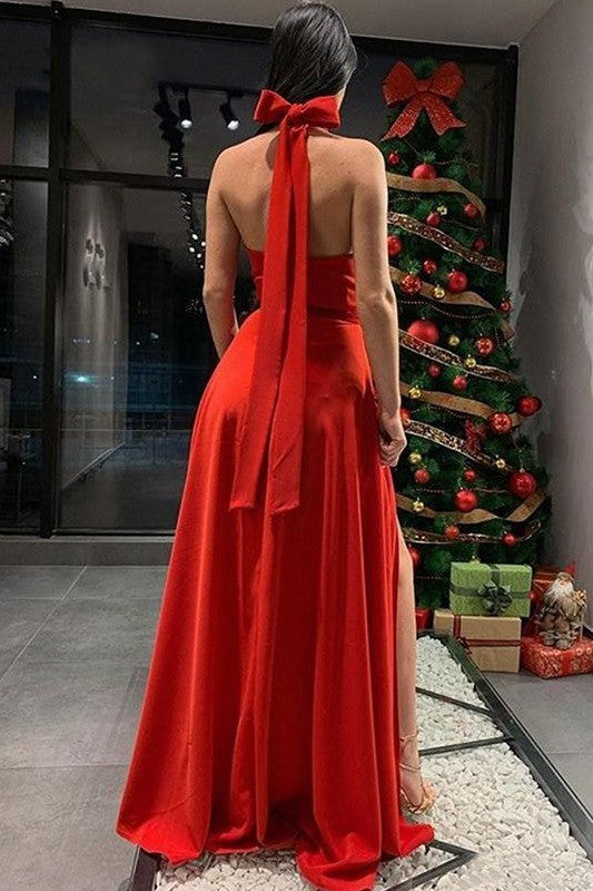 Gorgeous Stretch Crepe Ruffles Halter Sleeveless Prom Dress-ballbellauk