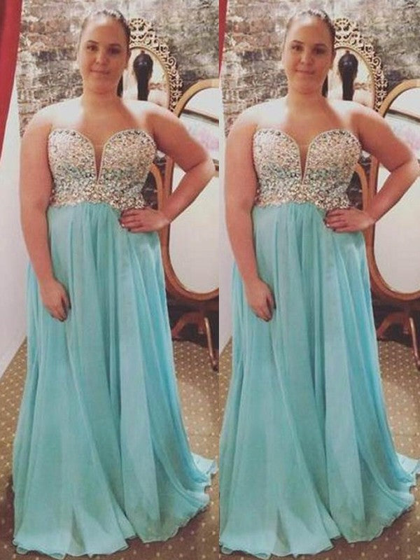 Gorgeous Sweetheart Beading Sleeveless Chiffon Plus Size Prom Dress-ballbellauk