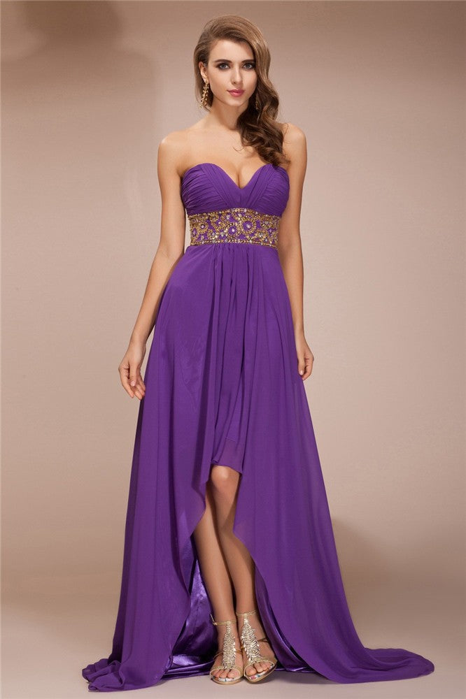 Gorgeous Sweetheart Beading Sleeveless Hi-Lo Evening Dress Chiffon-ballbellauk