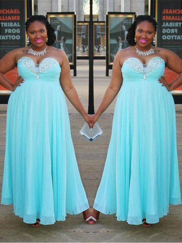Gorgeous Sweetheart Beading Sleeveless Long Chiffon Plus Size Prom Dress-ballbellauk