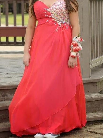 Gorgeous Sweetheart Beading Sleeveless Long Chiffon Plus Size Prom Dress-ballbellauk