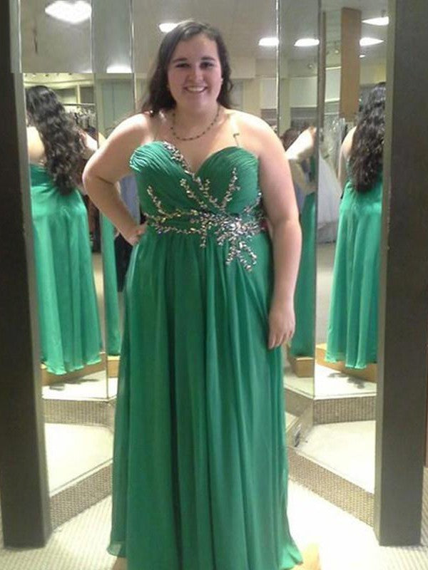 Gorgeous Sweetheart Beading Sleeveless Long Chiffon Plus Size Prom Dress-ballbellauk