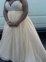 Gorgeous Sweetheart Beading Sleeveless Long Chiffon Plus Size Prom Dress-ballbellauk