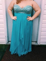 Gorgeous Sweetheart Beading Sleeveless Long Chiffon Plus Size Prom Dress-ballbellauk