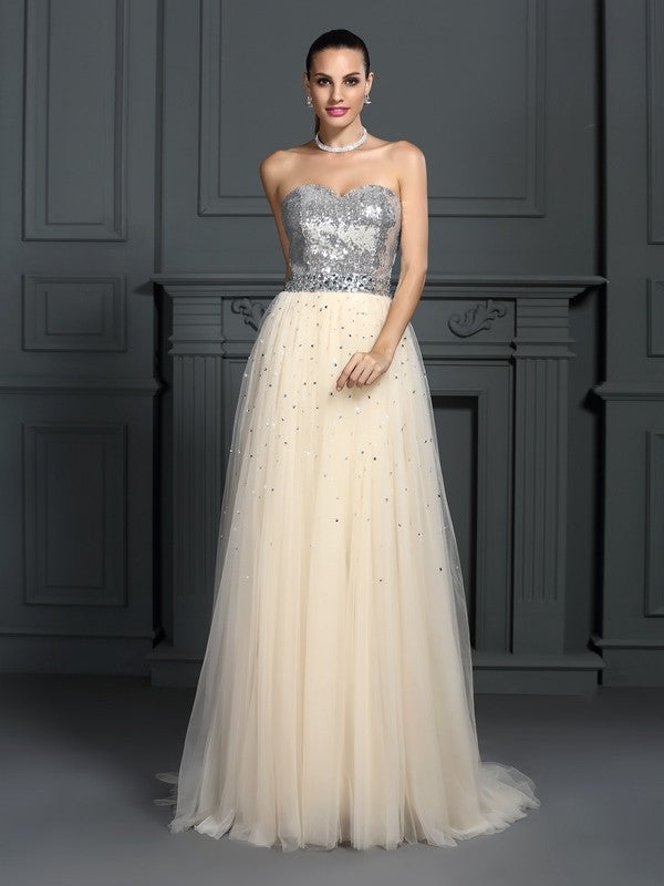 Gorgeous Sweetheart Beading Sleeveless Long Lace Prom Dress-ballbellauk