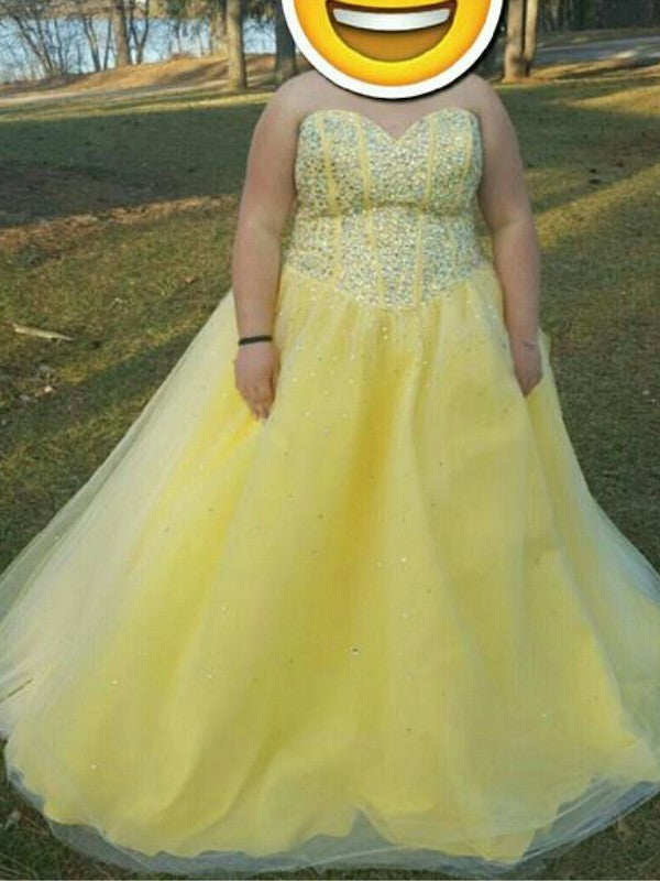 Gorgeous Sweetheart Beading Sleeveless Long Tulle Plus Size Prom Dress-ballbellauk
