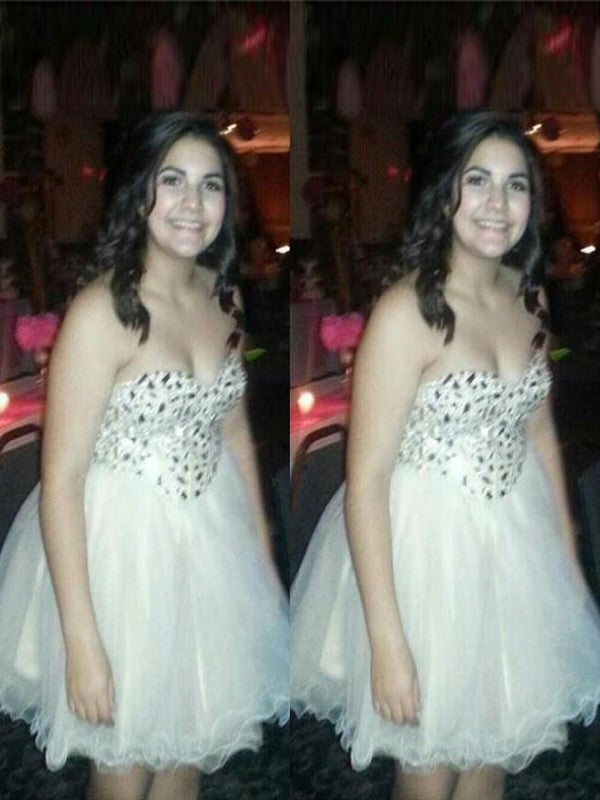 Gorgeous Sweetheart Beading Sleeveless Tulle Plus Size Prom Dress-ballbellauk