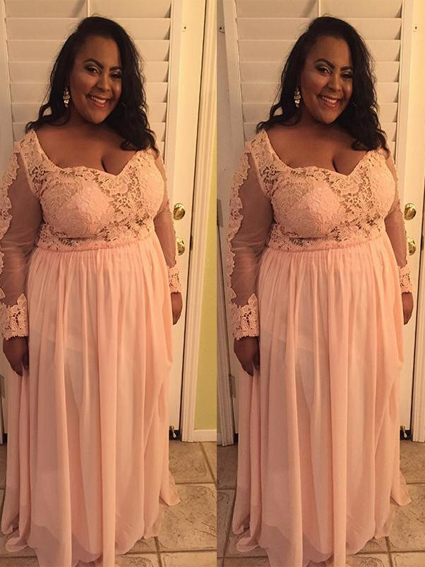 Gorgeous Sweetheart Long Sleeves With Appliques Long Chiffon Plus Size Prom Dress-ballbellauk