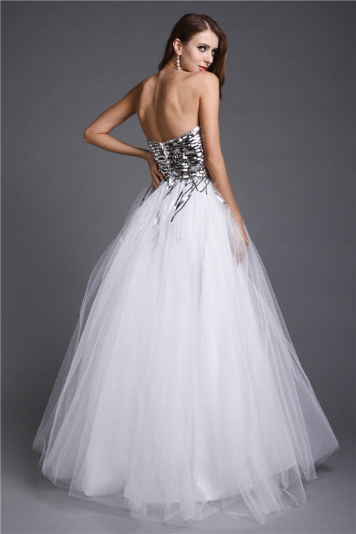 Gorgeous Sweetheart Sequin Sleeveless Long Net Prom Dress-ballbellauk
