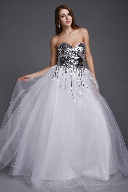Gorgeous Sweetheart Sequin Sleeveless Long Net Prom Dress-ballbellauk