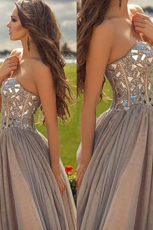 Gorgeous Sweetheart Sleeveless Chiffon Beading Long Prom Dress-ballbellauk