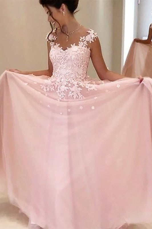 Gorgeous Sweetheart Sleeveless Long With Appliques Tulle Prom Dress-ballbellauk