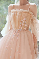 Gorgeous Tulle Beading Spaghetti-Straps Half Sleeves Homecoming Dress-ballbellauk