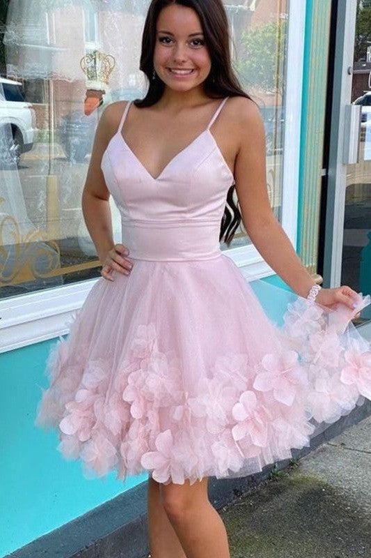 Gorgeous Tulle Hand-Made Flower V-neck Sleeveless Homecoming Dress-ballbellauk