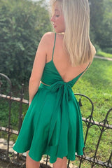 Gorgeous V-neck Ruffles Satin Sleeveless Two Piece Homecoming Dress-ballbellauk