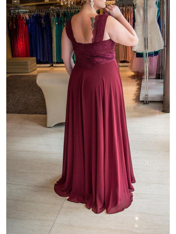 Gorgeous V-neck Sleeveless Lace Chiffon Plus Size Prom Dress-ballbellauk