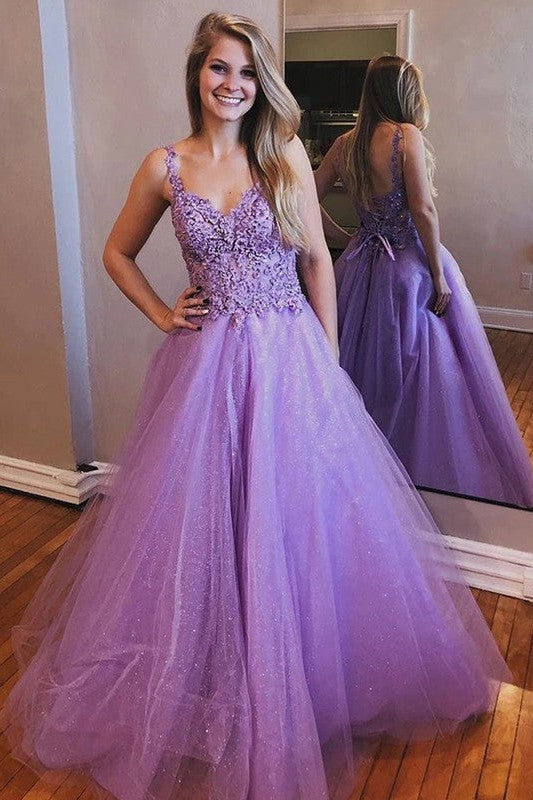 Gorgeous With Appliques V-neck Sleeveless Prom Dress-ballbellauk