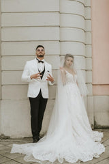 Ivory Sleeveless Straps A-Line Wedding Dresses with Chapel Train-ballbellauk