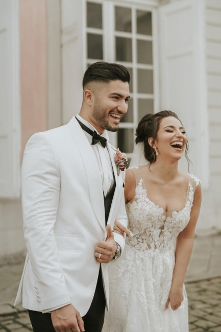 Ivory Sleeveless Straps A-Line Wedding Dresses with Chapel Train-ballbellauk