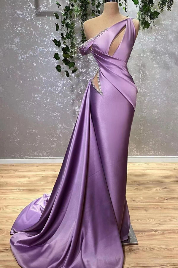Lilac Off-The-Shoulder Sleeveless Mermaid Prom Dress UK With Rhinstone-ballbellauk