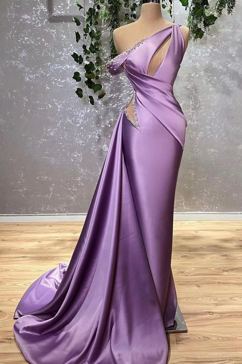 Lilac Off-The-Shoulder Sleeveless Mermaid Prom Dress UK With Rhinstone-ballbellauk
