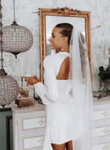 Little White Long Sleeves Wedding Dress-Ballbella
