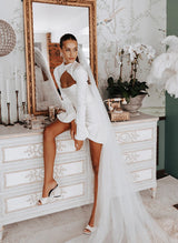 Little White Long Sleeves Wedding Dress-Ballbella