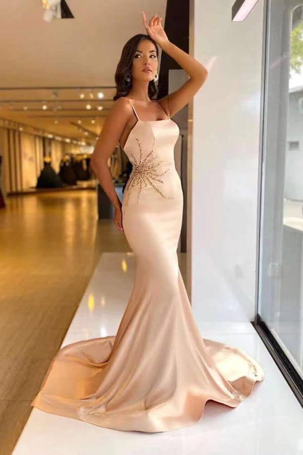 Long Mermaid Spaghetti-Straps Prom Dress UK with Beads-ballbellauk