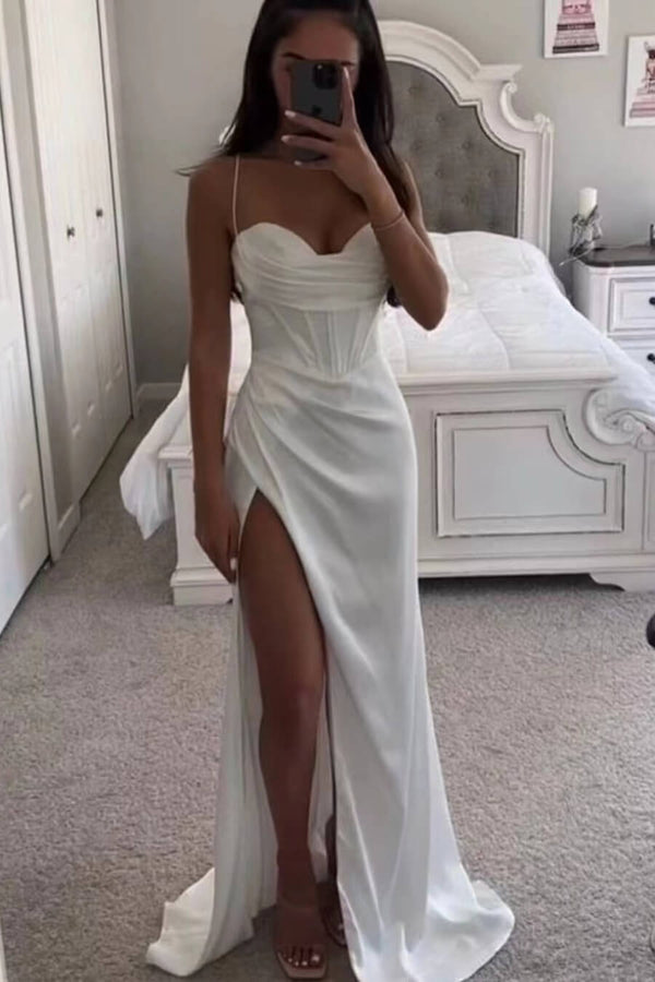 Long Slit Mermaid Sweetheart Prom Dress UK with Spaghetti-Straps-ballbellauk