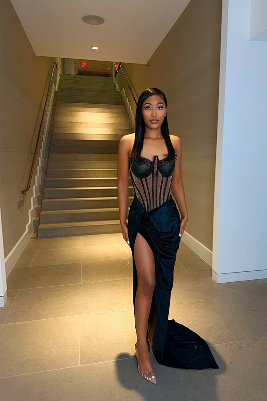 Look Glamorous in Black Sleeveless Tight Mermaid Prom Dress UK - On Sale Now!-ballbellauk