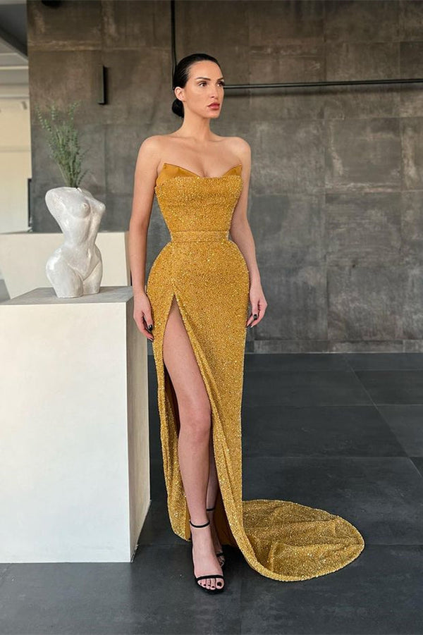 Luxurious Sweetheart Long Sequins Mermaid Evening Dress With Split-ballbellauk