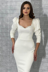 Mermaid Evening Dress - White Long Sleeves For Evening Party-ballbellauk