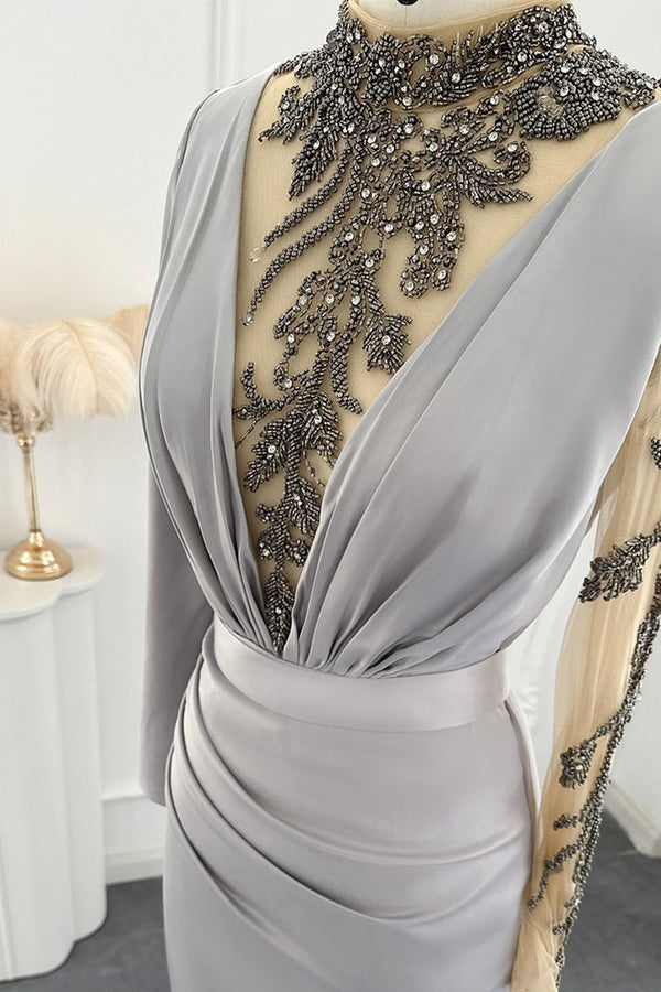 Mermaid Evening Dress with Appliques - Jewel Neck and Long Sleeves Floor Length-ballbellauk