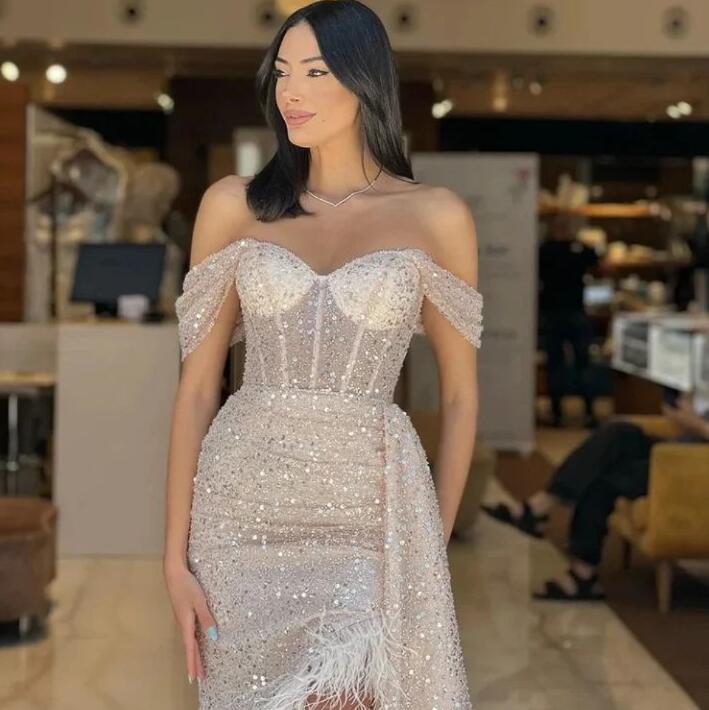 Mermaid Evening Dress with Feathers - Sweetheart Long-ballbellauk