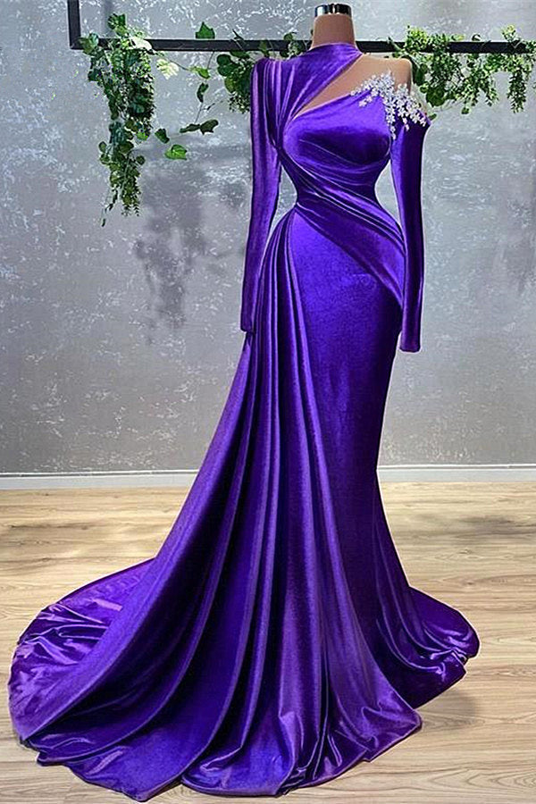 Mermaid High Neckal Long Long Sleeve Flower Formal Wears-ballbellauk